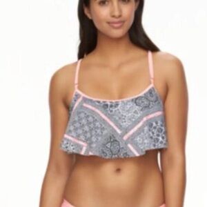 NWT Small SO Pink And Black Bikini Top Racerback Tribal Mandala Print Boho Swim